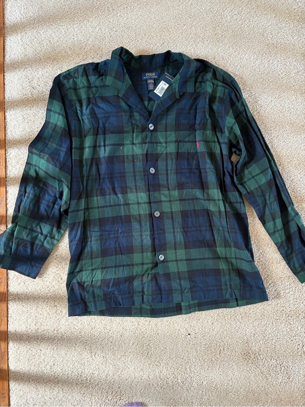 NEW Polo by Ralph Lauren Black & Green Plaid Button-Down Pajama Set